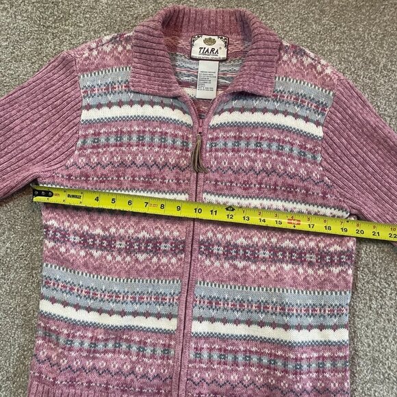 Vintage 90s Fair Isle Nordic Zip Up Cotton & Ramie Knit Cardigan - Picture 8 of 10